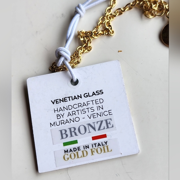 Murano Glass Blown Artsy Puffy Heart Necklace Dyadema Venetian Glass Gold Foil - Picture 5 of 5